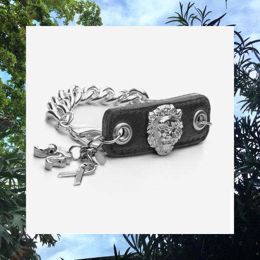 Inter Chainable Wristwear - Black Leather/Silver Mascot