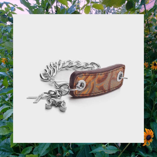 Inter Chainable Wristwear - Floral Copper Leather/Silver Chain