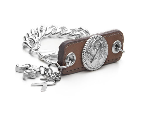Inter Chainable Wristwear - Brown Leather/Silver Ribbon