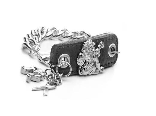 Inter Chainable Wristwear - Black Leather/Silver Lion