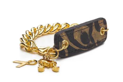 Inter Chainable Wristwear - Floral Metallic Leather/Gold Chain