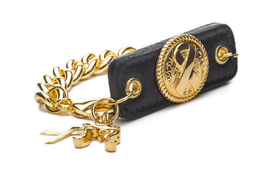 Inter Chainable Wristwear - Black Leather/Gold Ribbon