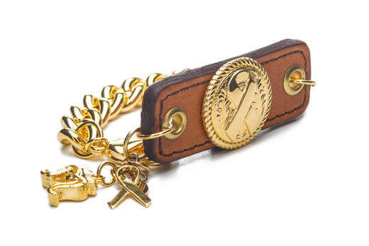Inter Chainable Wristwear - Brown Leather/Gold Ribbon