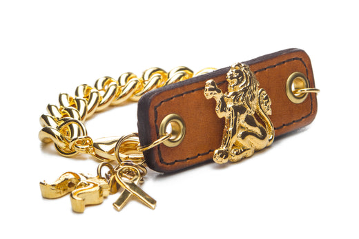 Inter Chainable Wristwear - Brown Leather/Gold Lion