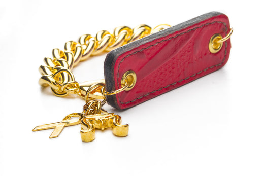 Inter Chainable Wristwear - Floral Red Leather/Gold Chain