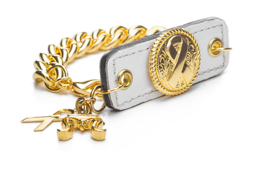 Inter Chainable Wristwear - Patent White Leather/Gold Ribbon