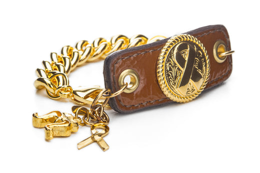 Inter Chainable Wristwear - Patent Brown Leather/Gold Ribbon