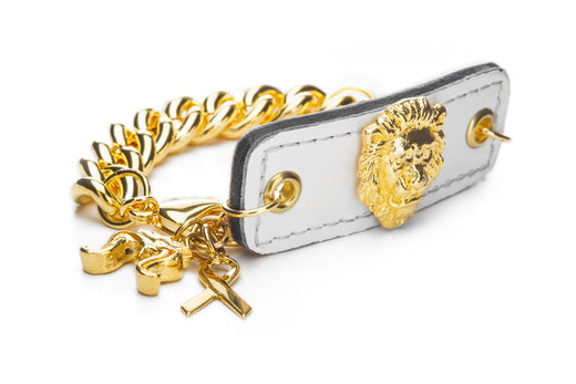 Inter Chainable Wristwear - Patent White Leather/Gold Mascot