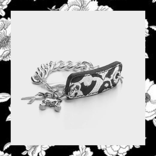 Inter Chainable Wristwear - Floral Black/White Leather/Silver Chain